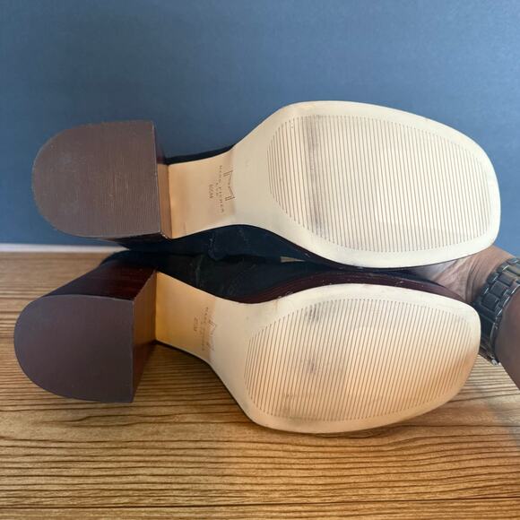 Marc Fisher Marisa Black Suede Chunky Wood Platform Block Heeled Bootie Boot 8.5 - Picture 14 of 14